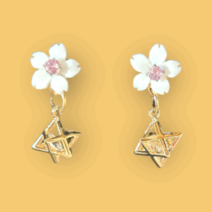 白桜×ピンクジルコニア × ゴールドマカバピアス（現品限定・1点のみ）