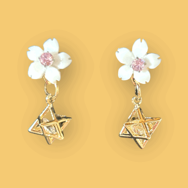 白桜×ピンクジルコニア × ゴールドマカバピアス（現品限定・1点のみ）